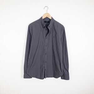 ALL SAINTS Men's Medium Riviera LS Shirt dark Gray Rumskull logo